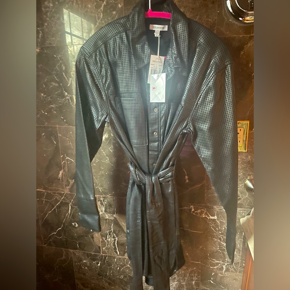 Good American Faux Leather Belted Wrap Dress Size M NT